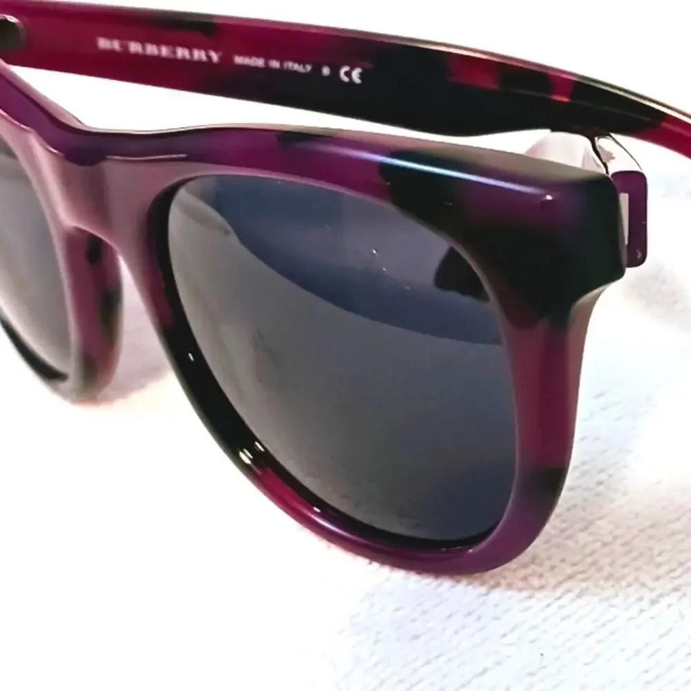 Burberry Sunglasses Tortoiseshell PURPLE BLACK Round Cat Eye Gray Lens Authentic
